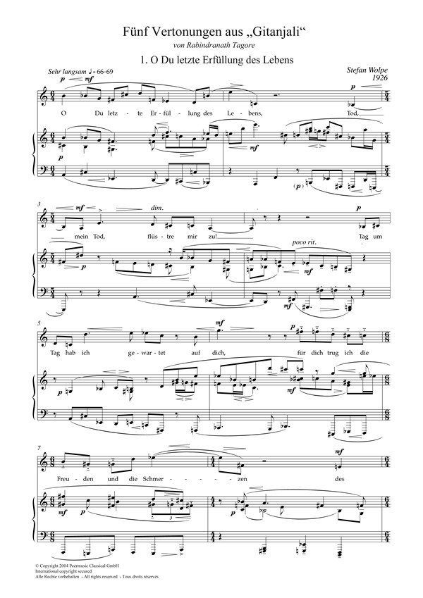 Fünf Vertonungen aus 'Gitanjali' von Rabindranath Tagore