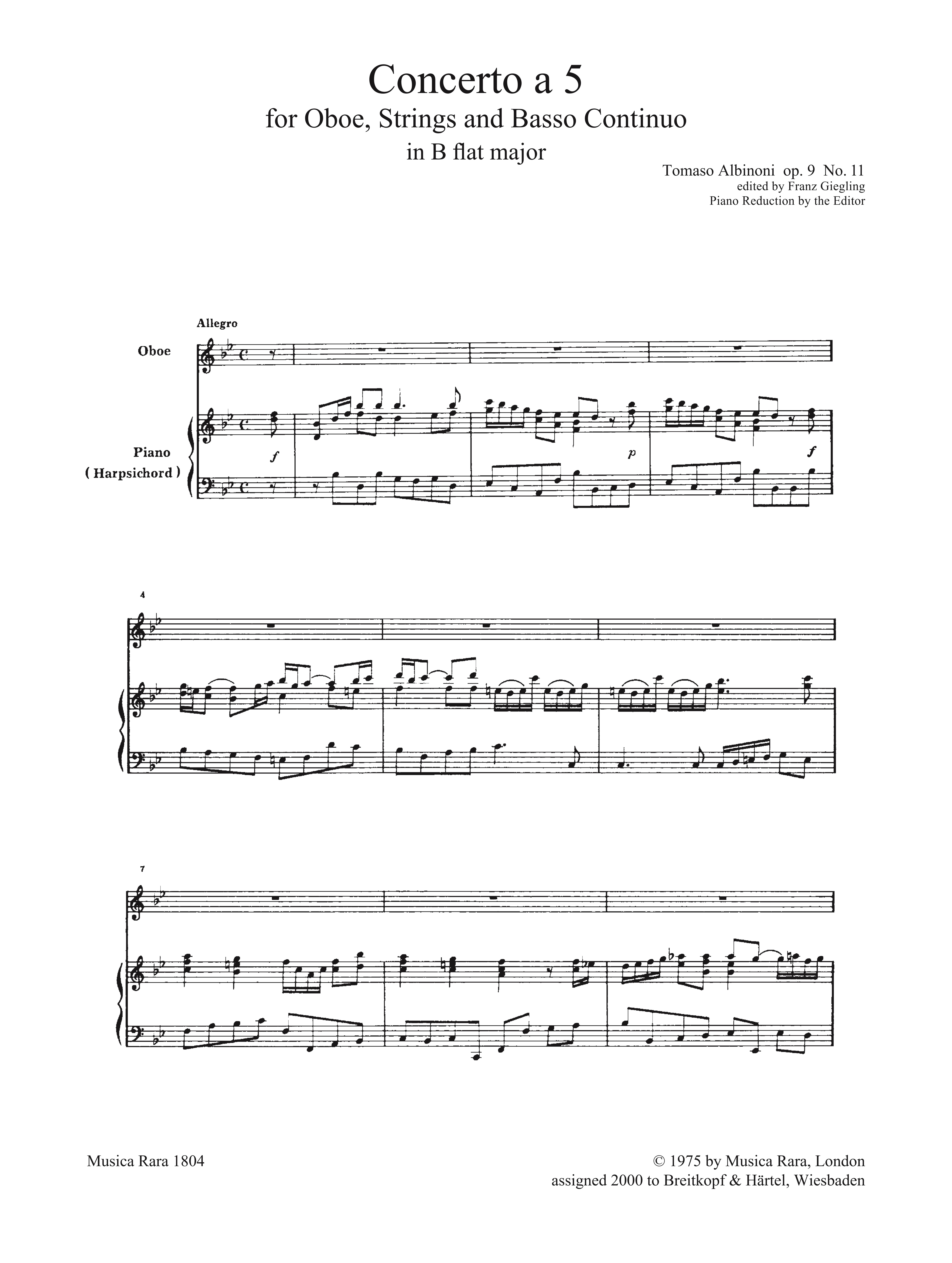 Concerto à cinque b flat Major op.9,11