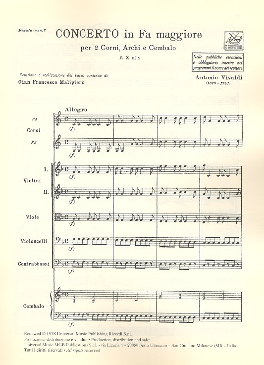 Concerto fa maggiore RV538 per 2 corni