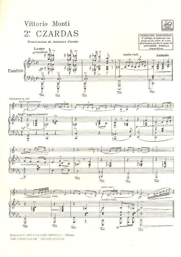 Csardas no.2 per clarinetto e