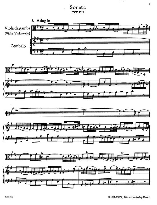 3 Sonaten nach BWV1027-1029
