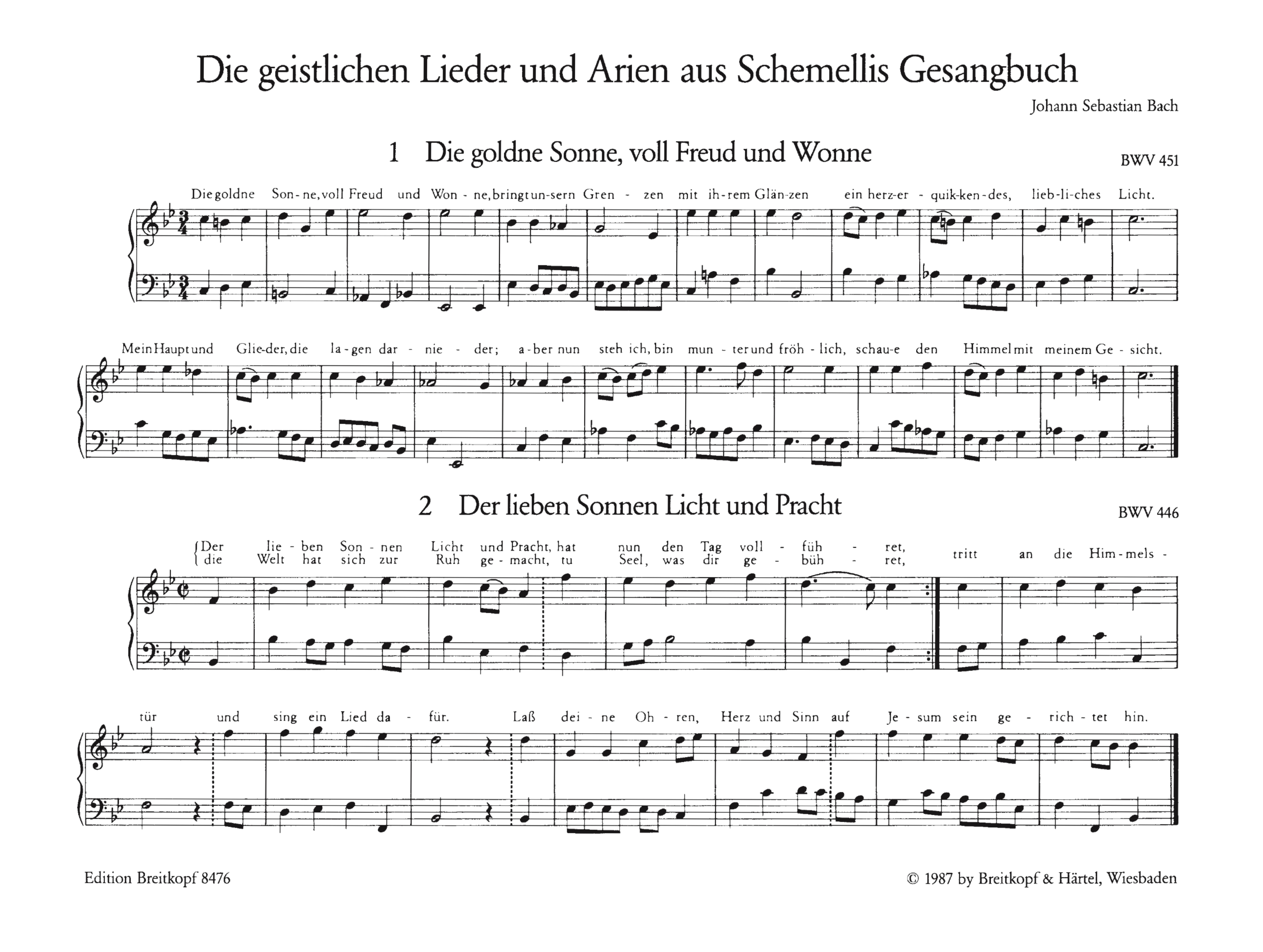 Die geistlichen Lieder und Arien aus Schemellis Gesangbuch BWV439-507