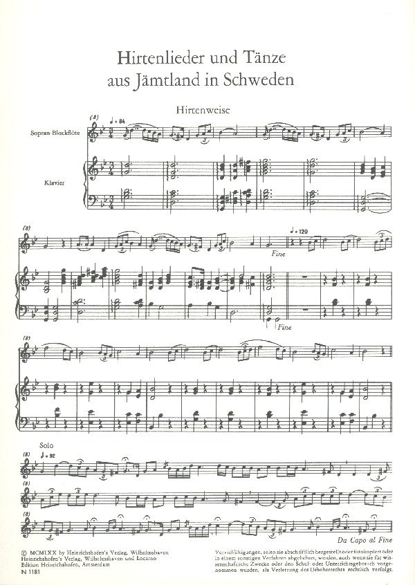 Hirten-Lieder und Tänze aus Jämtland in Schweden 