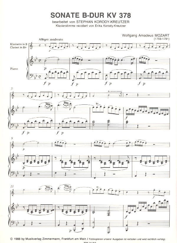 Sonate B-Dur KV378 für