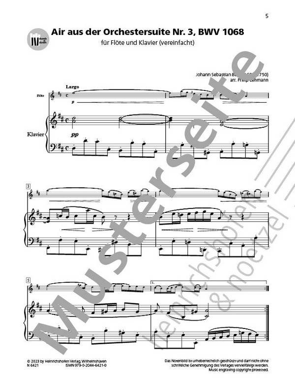 Air aus der Orchestersuite Nr. 3 BWV 1068  (+QR-Codes)