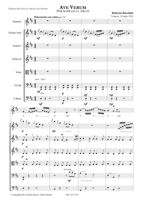 Ave Verum. Per Soprano, Violino Solo e Archi