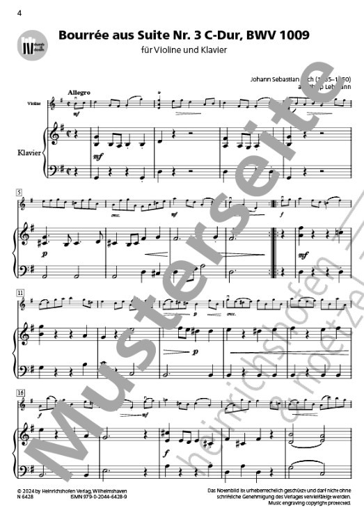 Bourrée C-Dur aus Suite Nr.3 BWV1009  (+QR-Codes)