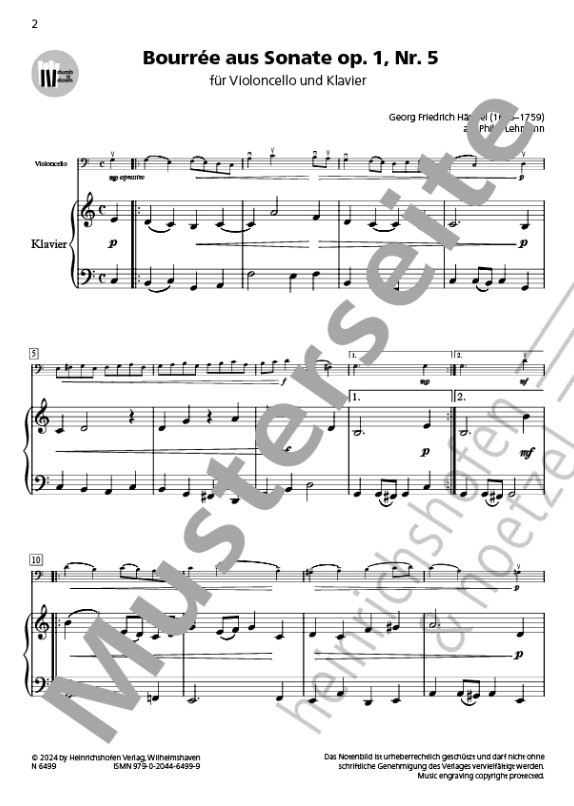 Bourrée aus Sonate op.1 Nr.5  (+QR-Codes)