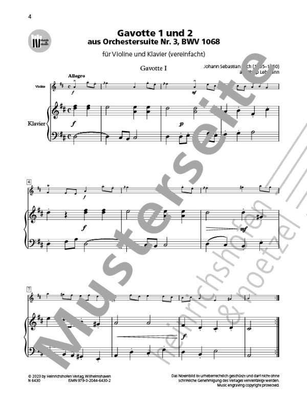Gavotte 1 und 2 aus der Orchestersuite Nr.3, BWV 1068  (+QR-Codes)