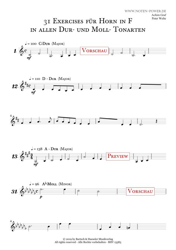 31 Exercises in allen Dur- und Moll-Tonarten