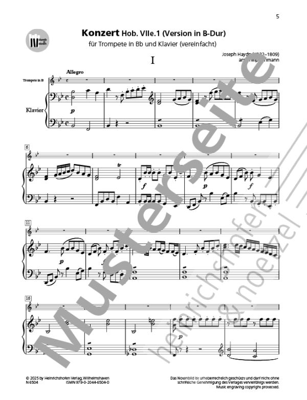 Konzert Hob.VII:1 (Version in B-Dur) (+QR-Codes)