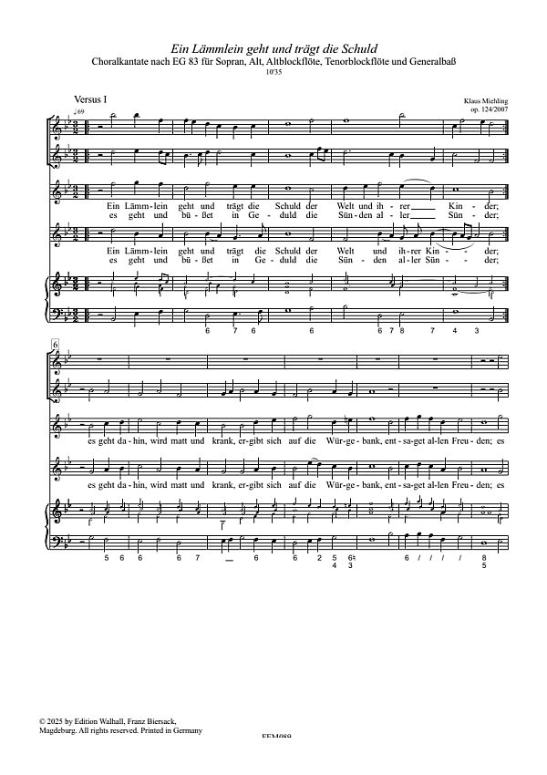 Ein Lämmlein geht und trägt die Schuld op.124
