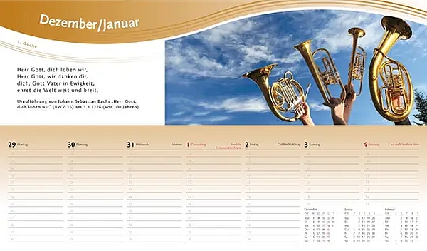 Kalender Wochenplaner Musik 2026