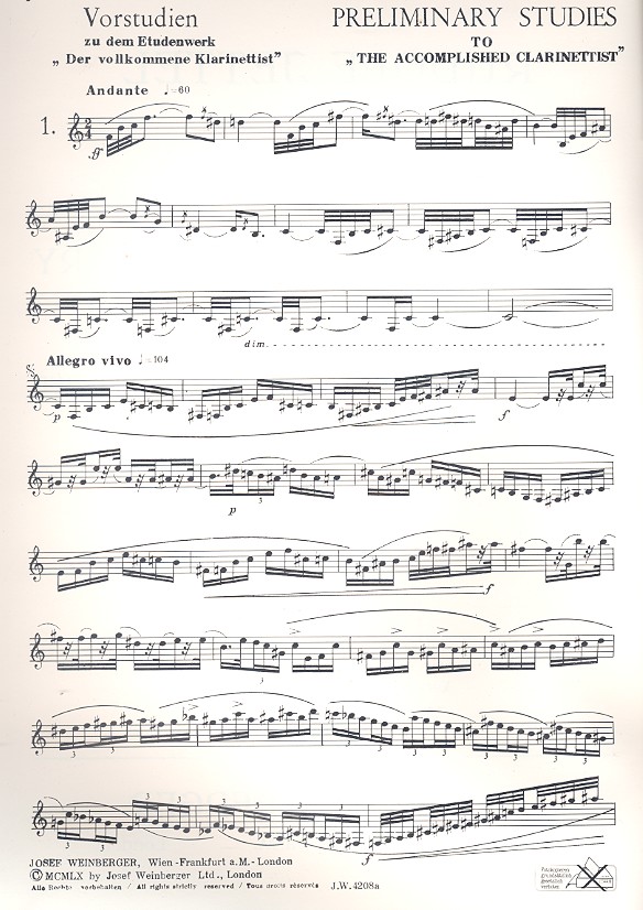 Vorstudien zu dem Etüdenwerk "Der Vollkommene Klarinettist" Band 3 