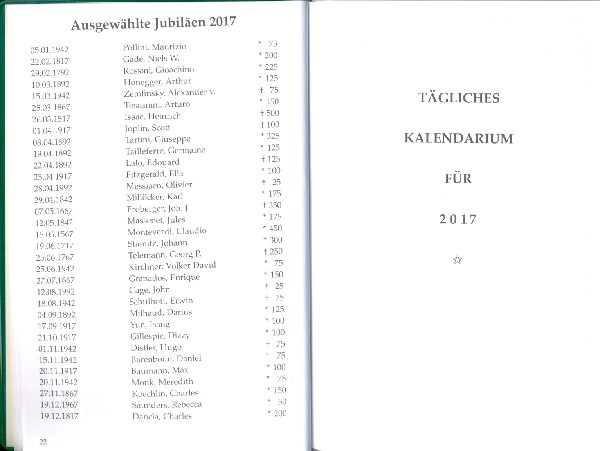 Tonkünstlerkalender Classic 2017