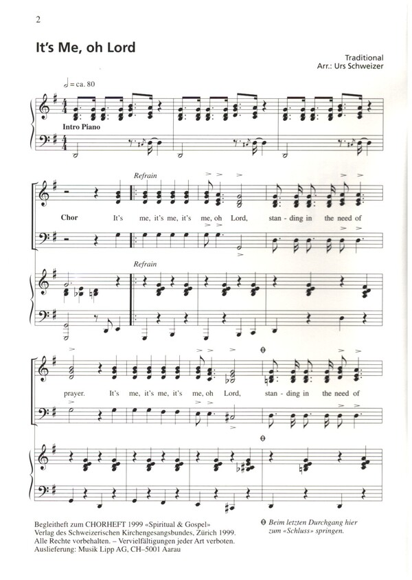 Chorheft 1999 - Spiritual und Gospels