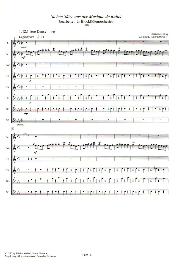 7 Sätze aus "Ballet de Musique" op.80a/1