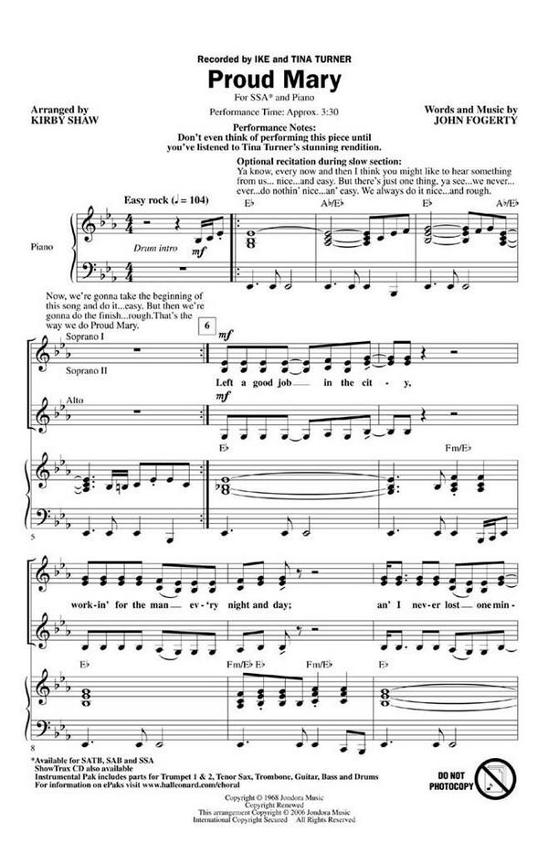 Proud Mary for female chorus