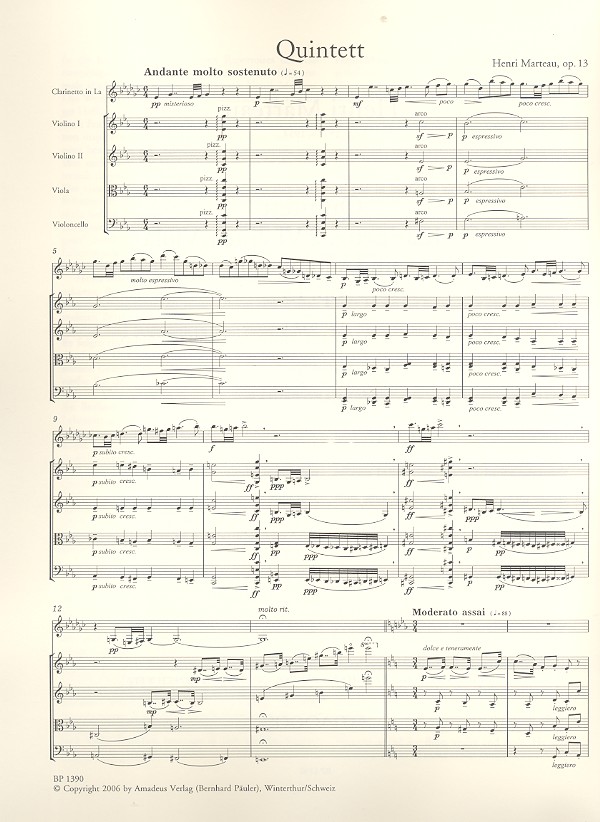 Quintett op.13 für Klarinette, 2 Violinen,