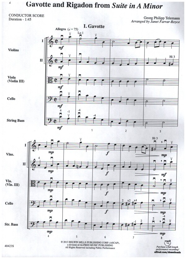 Gavotte and Rigadon from 'Suite in A Minor'