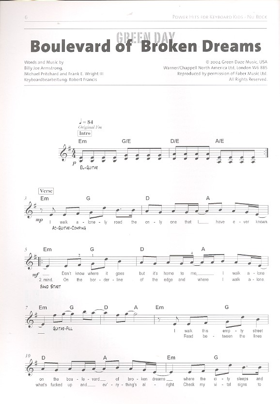 Nu Rock: für Keyboard (Gesang/Gitarre)