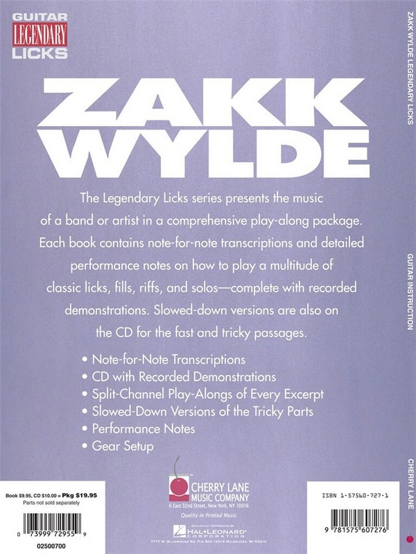 Zakk Wylde Legendary Guitar Licks (+CD):