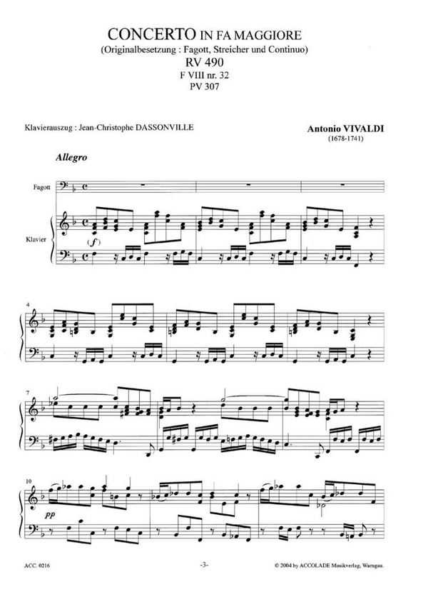 Konzert F-Dur RV490 für Fagott,