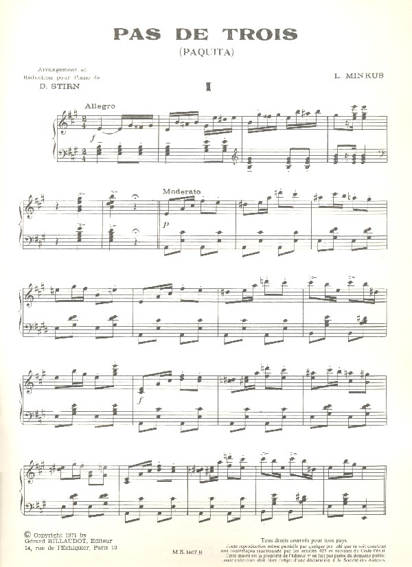 Pas de trois de Paquita réduction de piano