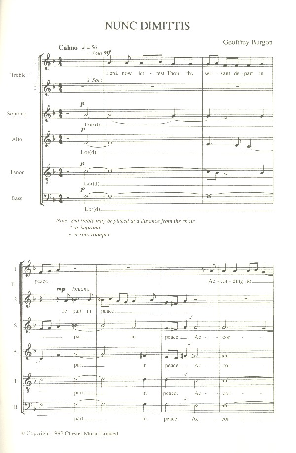 Nunc Dimittis for 2 treble (soprano)