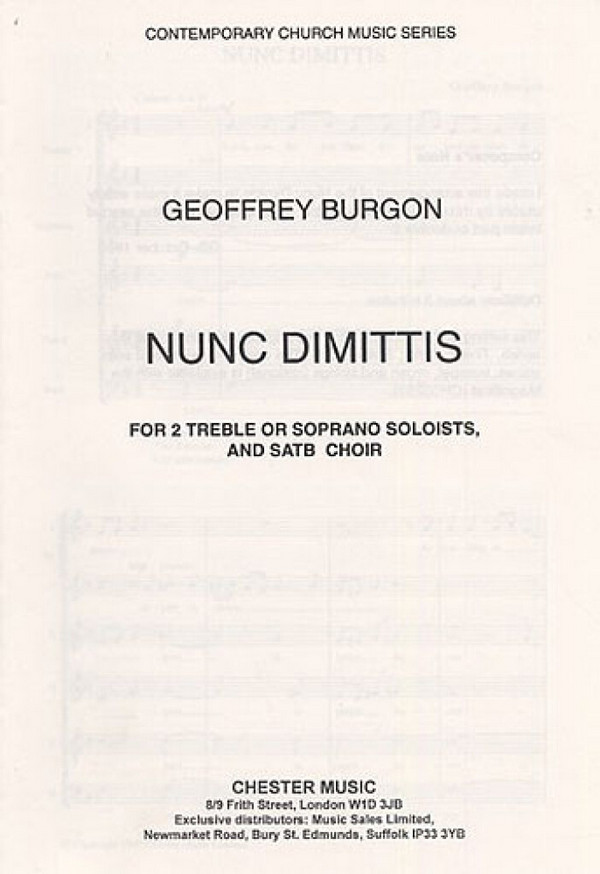 Nunc Dimittis for 2 treble (soprano)