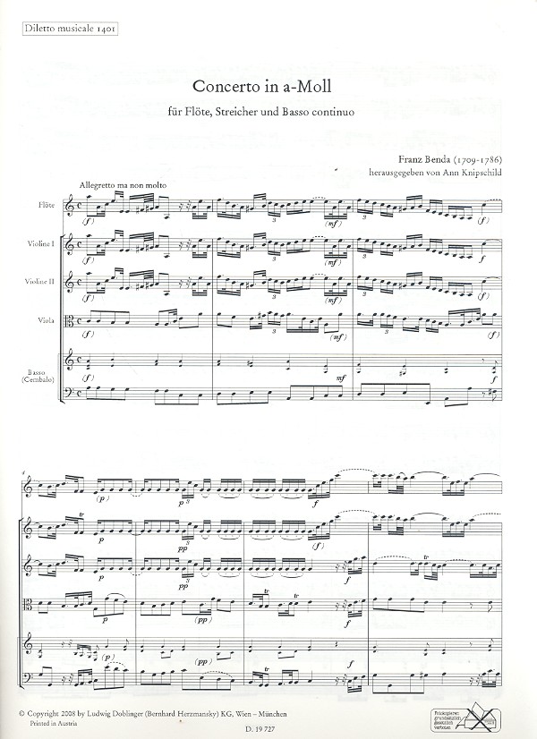 Konzert a-Moll für Flöte, Streicher und Bc