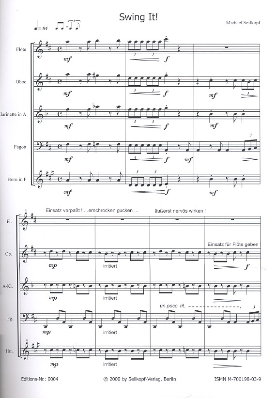 Swing it für Flöte, Oboe, Klarinette in A,