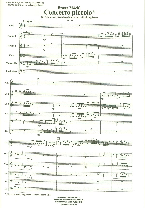 Concerto piccolo MWV298 für Oboe und