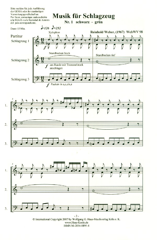 Musik WebWV98 für Schlazeug