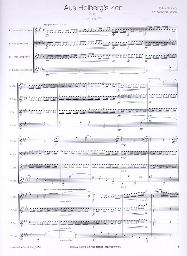 Aus Holbergs Zeit für 4 Saxophone (SATBar)