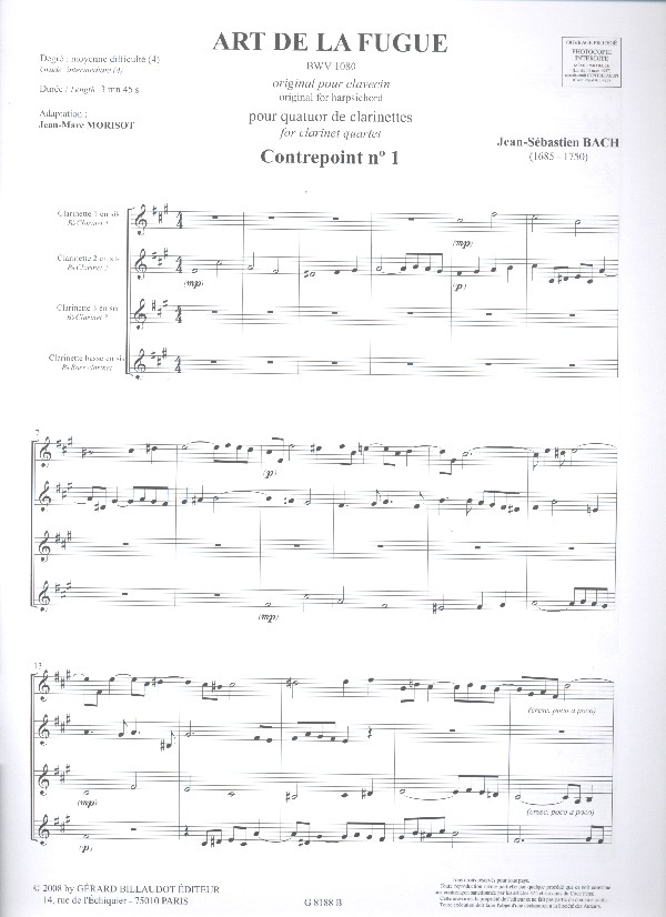 Kontrapunkt 1 aus Die Kunst der Fuge BWV1080