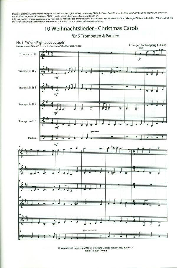 10 Weihnachtslieder für 5 Trompeten