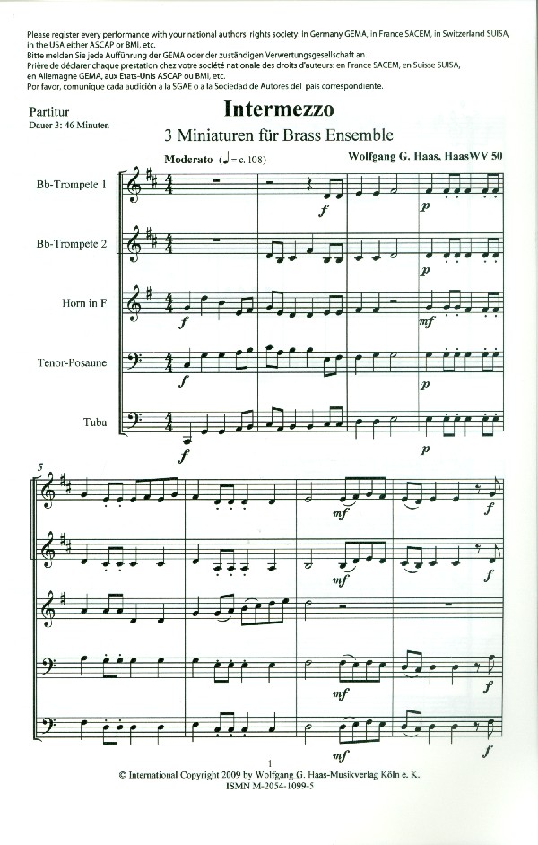 Intermezzo HaasWV50 für 2 Trompeten,