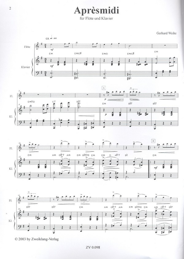 Aprèsmidi für Flöte und Klavier