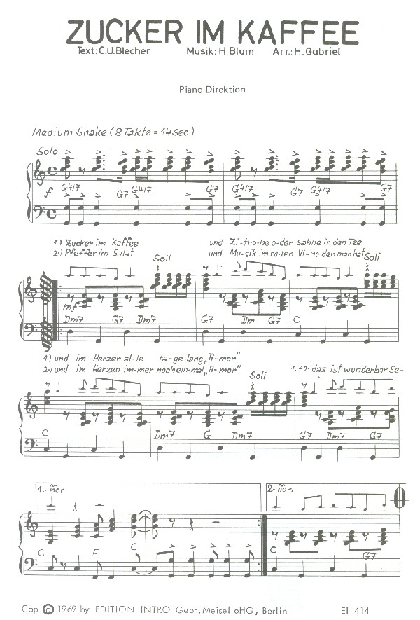 Zucker im Kaffee   und  Ich zähle täglich meine Sorgen