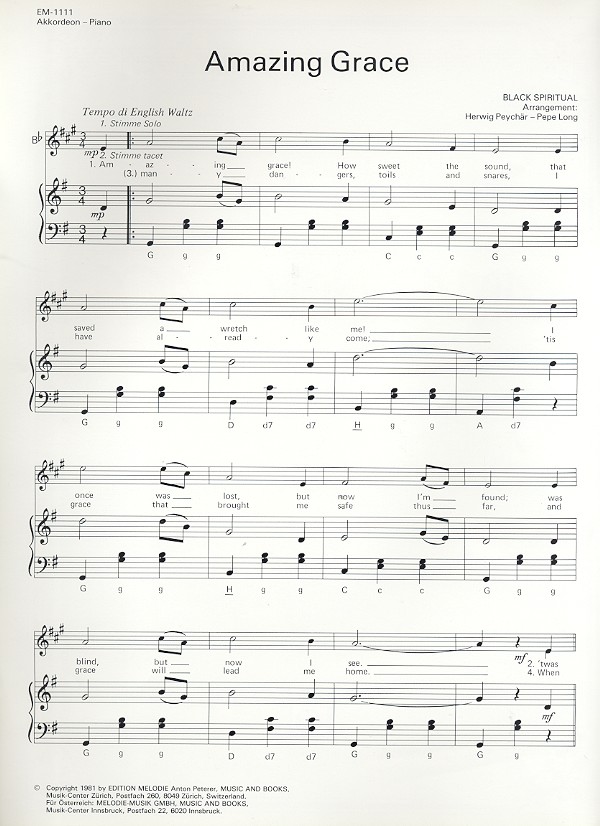 Amazing Grace: für Klavier