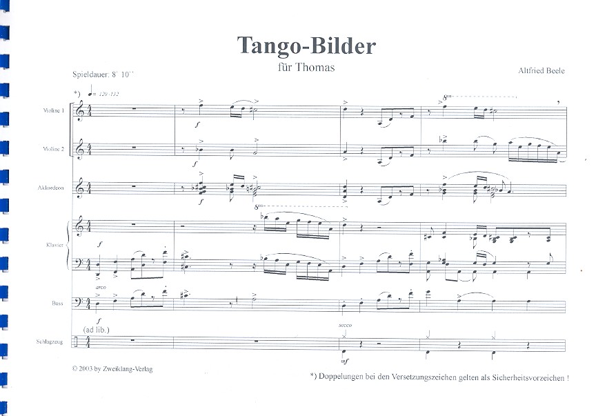 Tango-Bilder für 2 Violinen, Akkordeon,