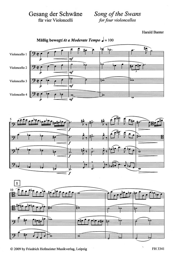 Gesang der Schwäne für 4 Violoncelli