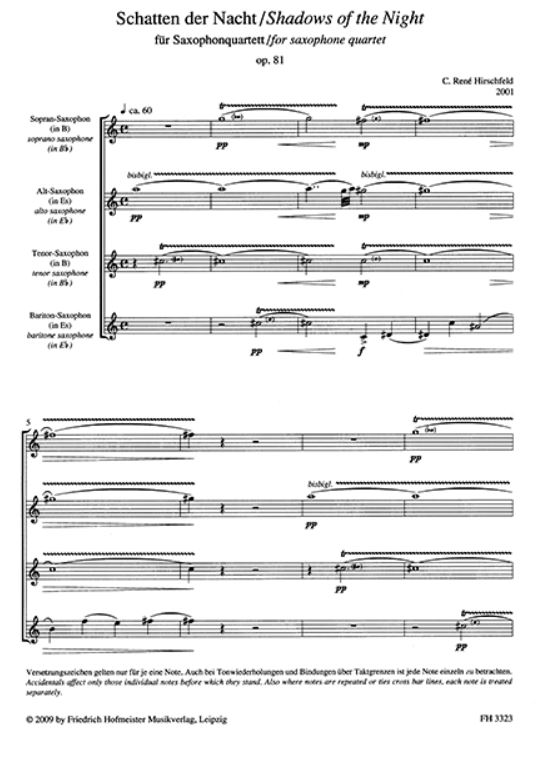 Schatten der Nacht für 4 Saxophone