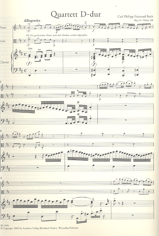 Quartett D-Dur Wq94 für Klavier, Viola,