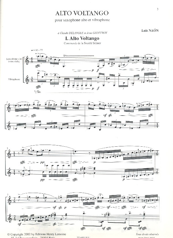 Alto Voltango pour saxophone alto et vibraphone