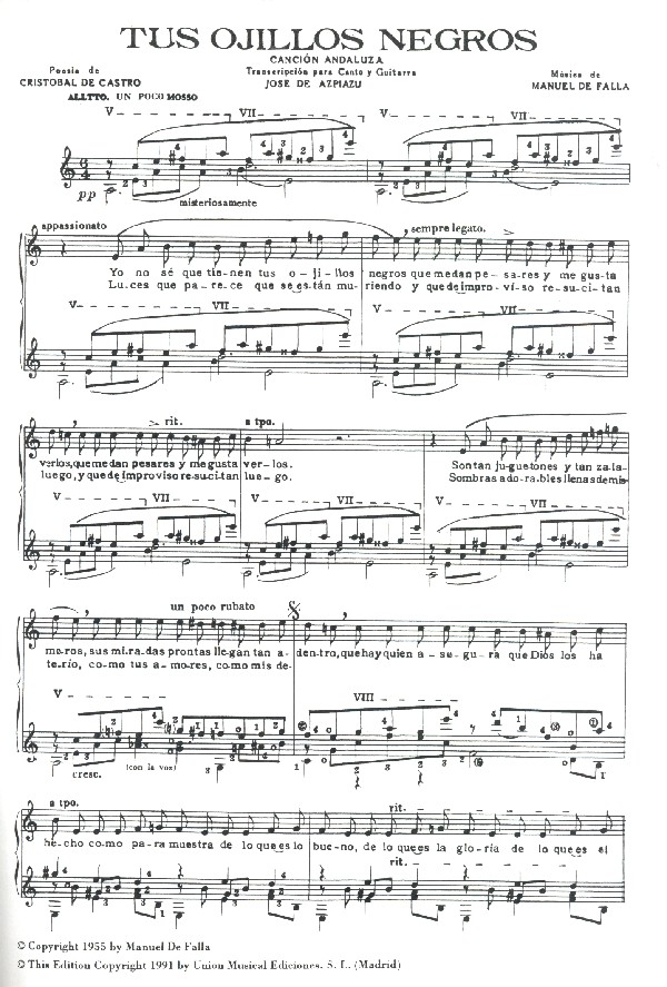 Tus Ojillos Negros cancion andaluza para canto y