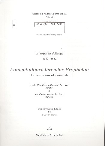 Lamentations of Jeremiah Feria 5 in Coena Domini