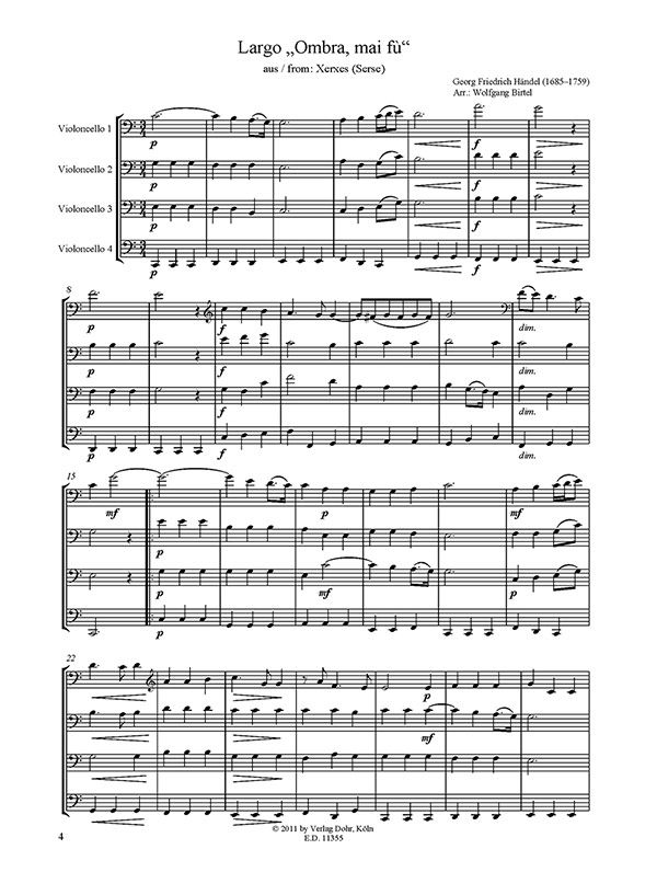 Ombra mai fù für 4 Violoncelli