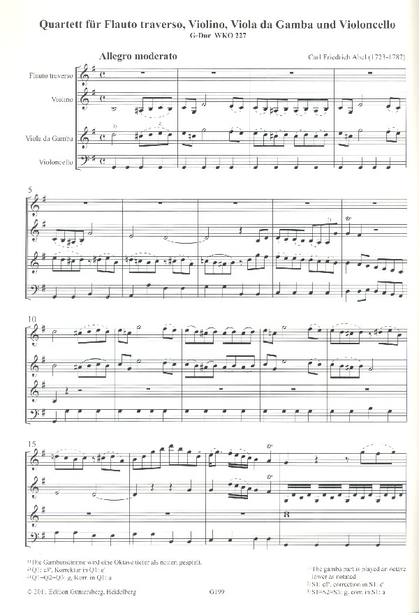 Quartett G-Dur für Traversflöte, Violine,